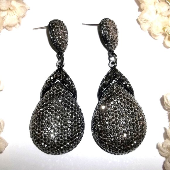 Black and Grey Statement Earrings Sparkly Rhinestone Costume Jewelry Woman D150 - Picture 1 of 4